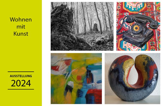 Ausstellungsplakat Wohnen mit Kunst 2024 zeigt vier Werke